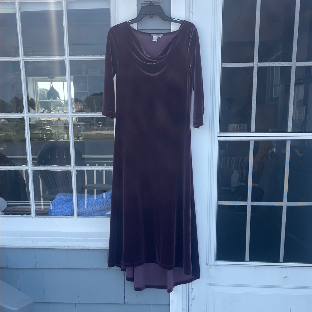 Isabella Bird - deep purple velvet maxi dress - size M